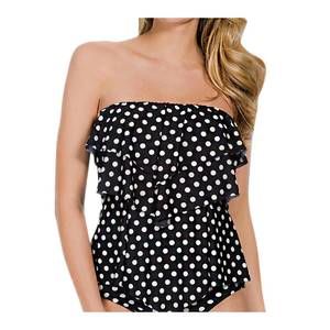 NEW ECO SWIM layered ruffle bandeau tankini top in pearl dot